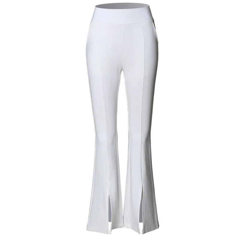 Женские расклешенные брюки до щиколотки с разрезом повседневные эластичные