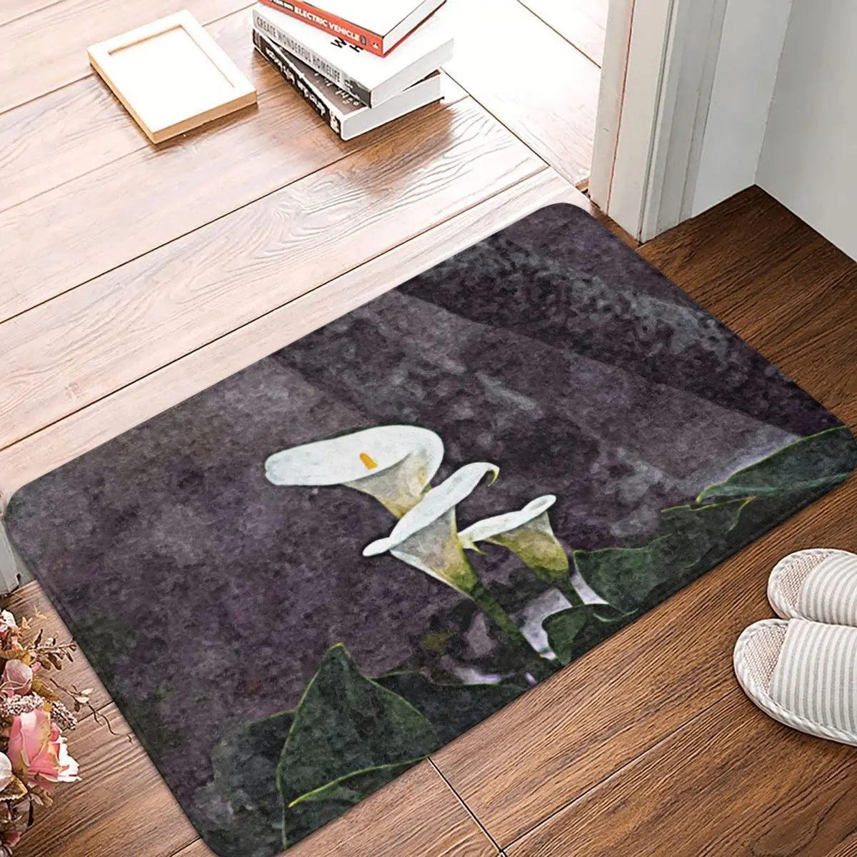 

Calla Lilies Flowers Garden Spring Doormat Carpet Mat Rug Polyester PVC Anti-slip Floor Decor Bath Bathroom Kitchen Living