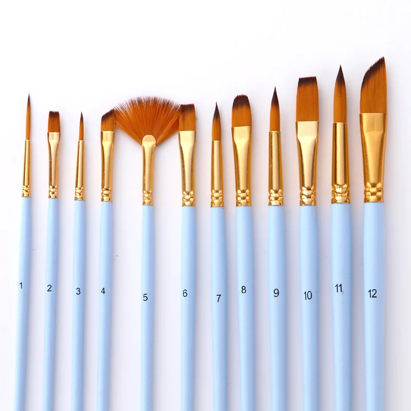 

12Pcs Watercolor Paint Brushes Set Nylon Hair Painting Brush Variety Style Short Rod Oil Acrylic Painting Brush Pen Art Supplies