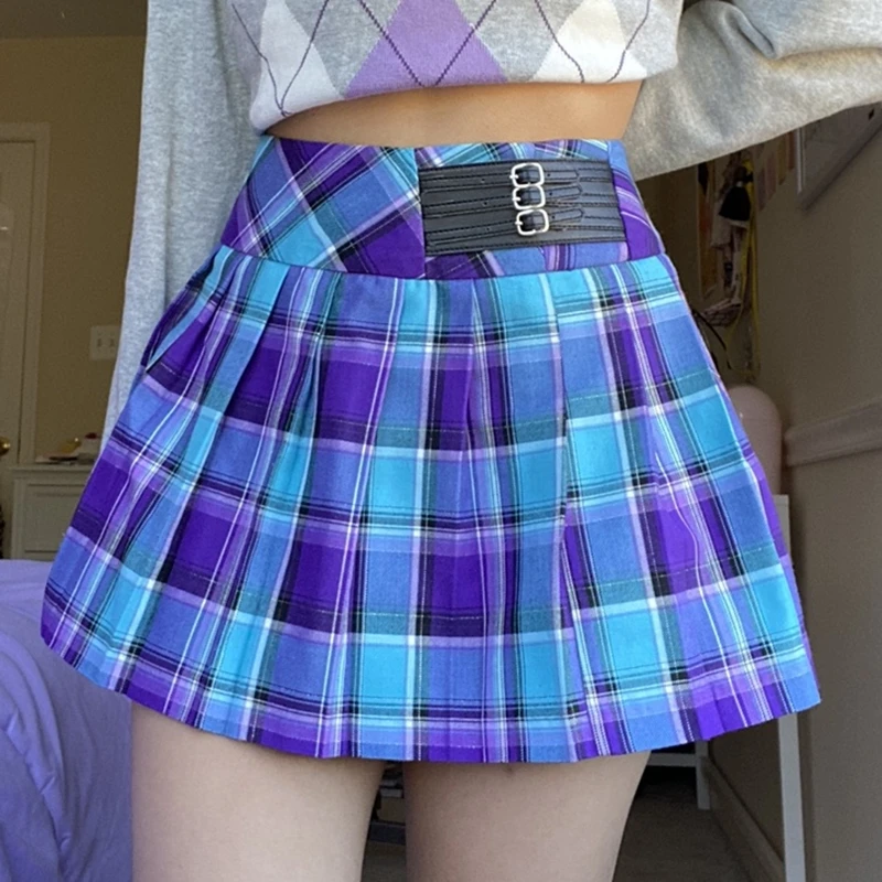 

Preppy Style Kawaii Plaid Pleated Skirt Women Retro High Waist Mini Skirt E-girl Harajuku JK Uniform Gothic Emo Alt Clothes