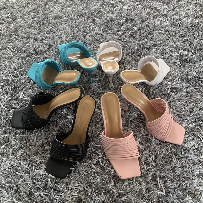 

2021 Summer Women Sandals Square Toe Ladies Heel Mules Sexy Thin High Heels Sandals Slippers Female Fashion Woman Shoes 10.5CM