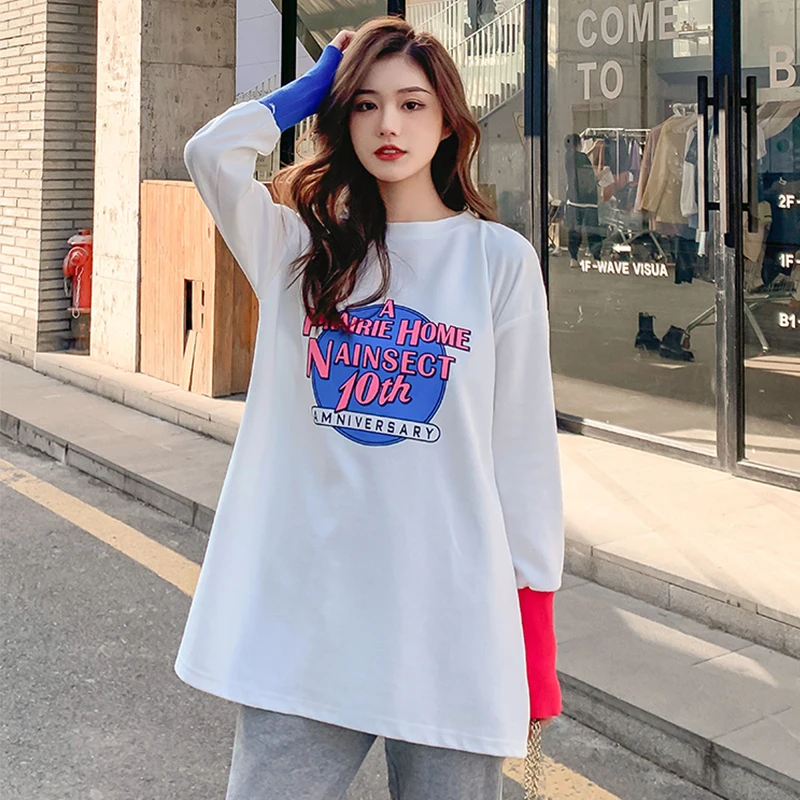 

Женский свободный свитер средней длины, белый Повседневный Универсальный свитер большого размера в Корейском стиле, весна 2021