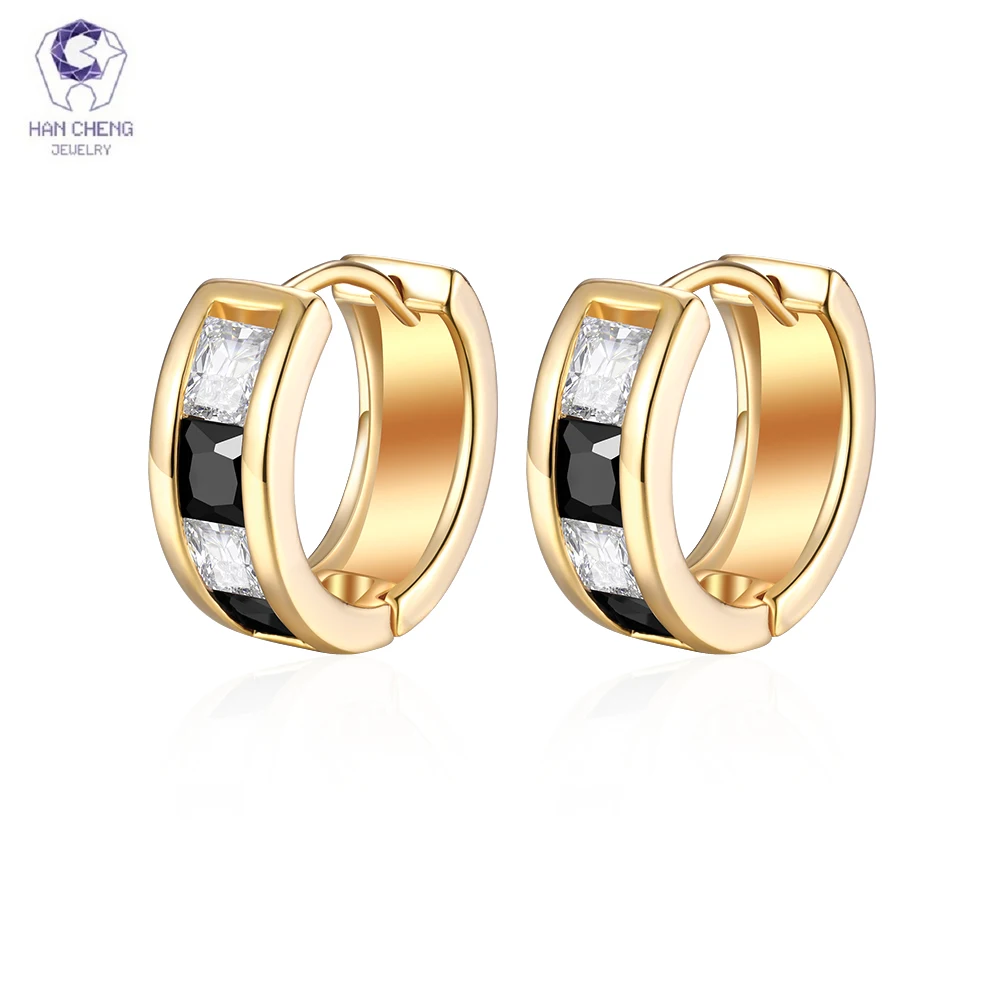 Роскошные круглые маленькие серьги кольца HanCheng с черно белым кубическим