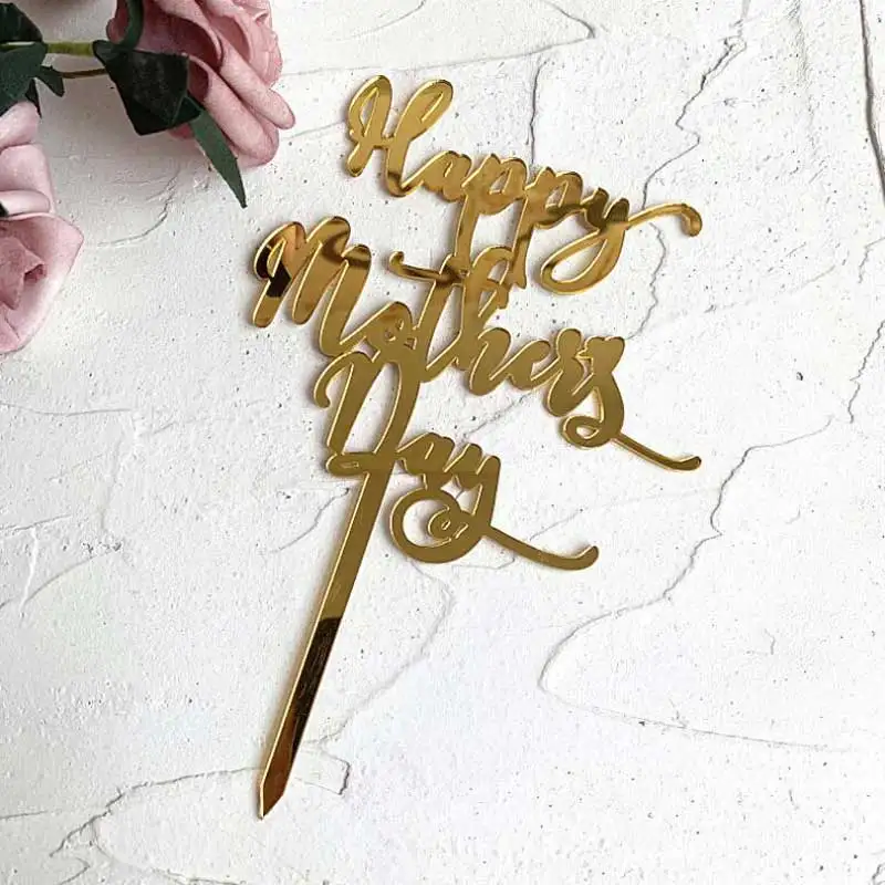 

1pcs Acrylic Happy mother's day party Cake Topper Baking Dessert Decoration supplies Mum Birthday cupcake toppers Lovely Flag