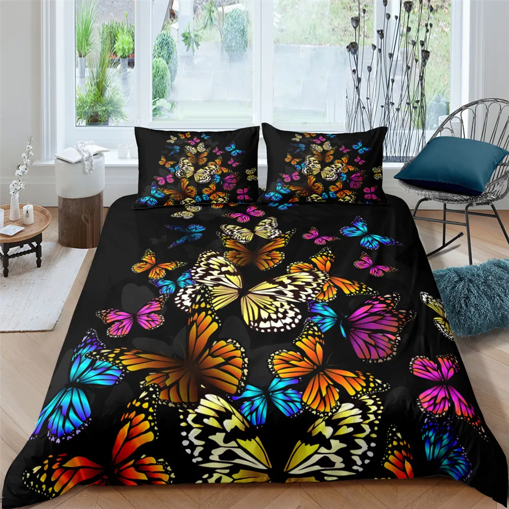 

Butterfly Printed Bedding Set Polyester Comforter Cover Set 2/3pcs King Size Duvet Cover Queen King Full Size Home Textile