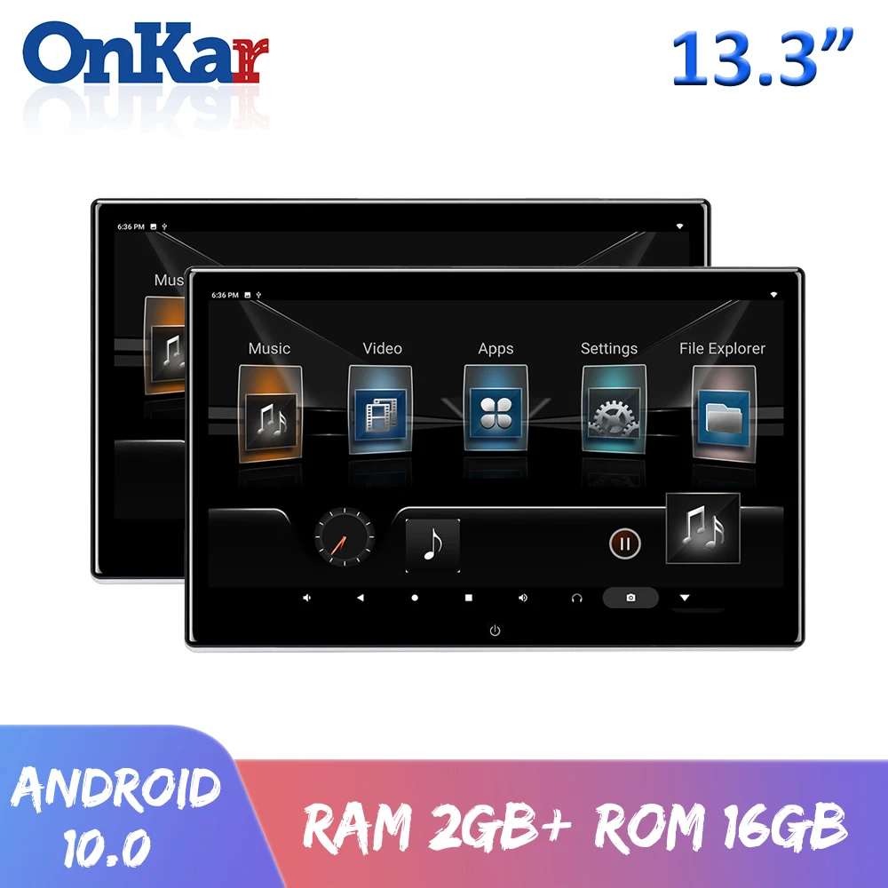 

ONKAR Android 10.0 Car Headrest Monitor 13.3 inch 1920*1080P 2GB+16GB 4K Video FM Bluetooth WIFI HDMI Screen Mirroring USB