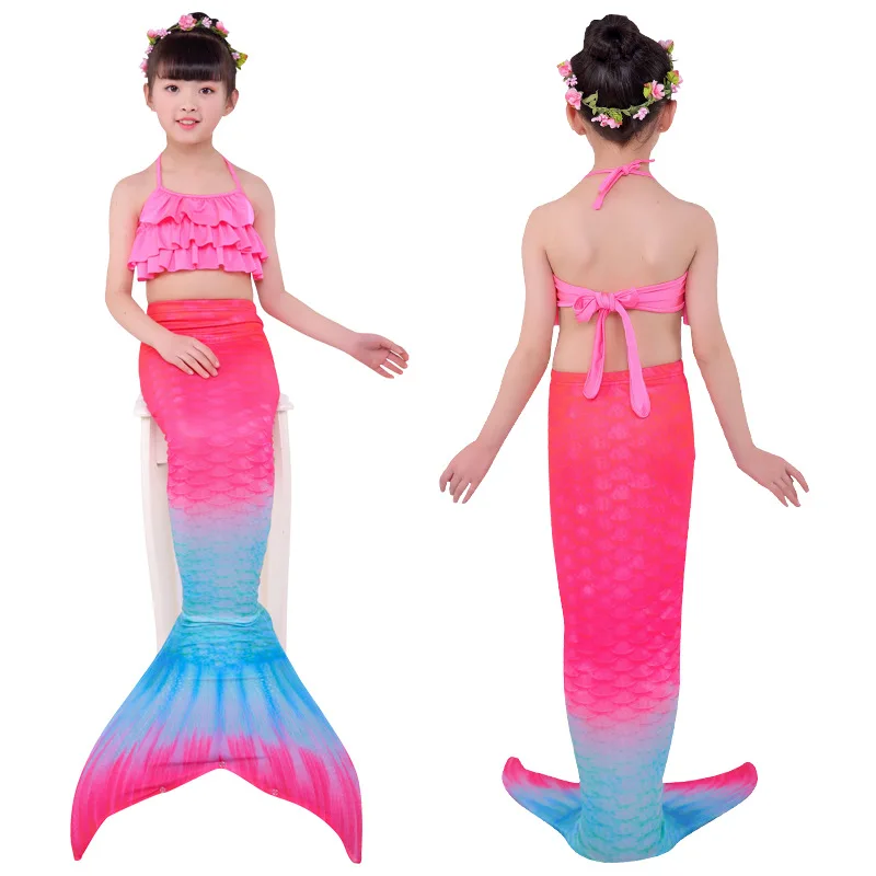 Купальный костюм русалки из 3 предметов для девочек комплект бикини крупных
