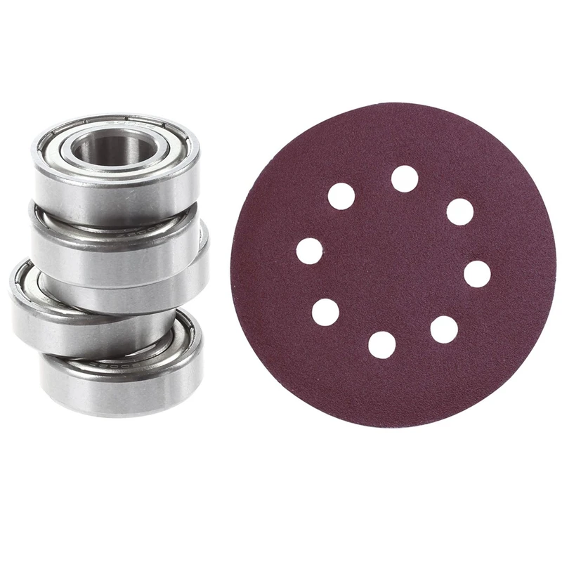 

5 Pcs 6002Z 15 X 32 X 9 Mm Shielded Metal Ball Bearings & 50Pcs 125Mm Orbital Sander Sandpaper Discs 40,60,80,100,120G