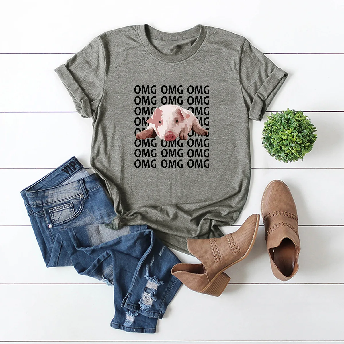 

goods in stock! New European and American Creative cute pig cartoon short sleeve women's cotton T-shirt