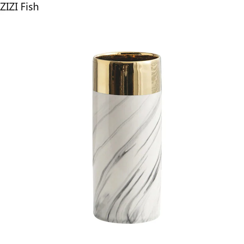 Керамическая ваза для дома белые мраморные узоры цветочный горшок украшение