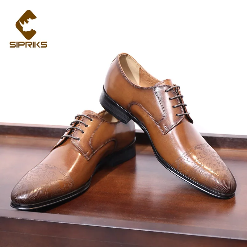 Sipriks Decent Shoes Men Original Cow Leather Rubber Chaussure Homme Costume Elegance Wedding Grooms Brown Black 44 | Обувь