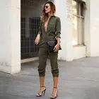 Комбинезон женский джинсовый на пуговицах, модный однотонный комбинезон из денима, брюки с широкими штанинами, армейского зеленого цвета, большие размеры, осень