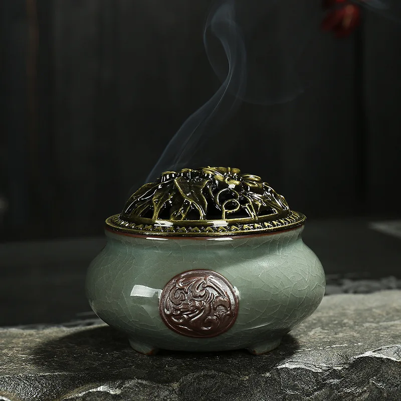 

Celadon porcelain censer ceramic mosquito repellent incense tray classical living room mosquito repellent incense burner Ge kiln