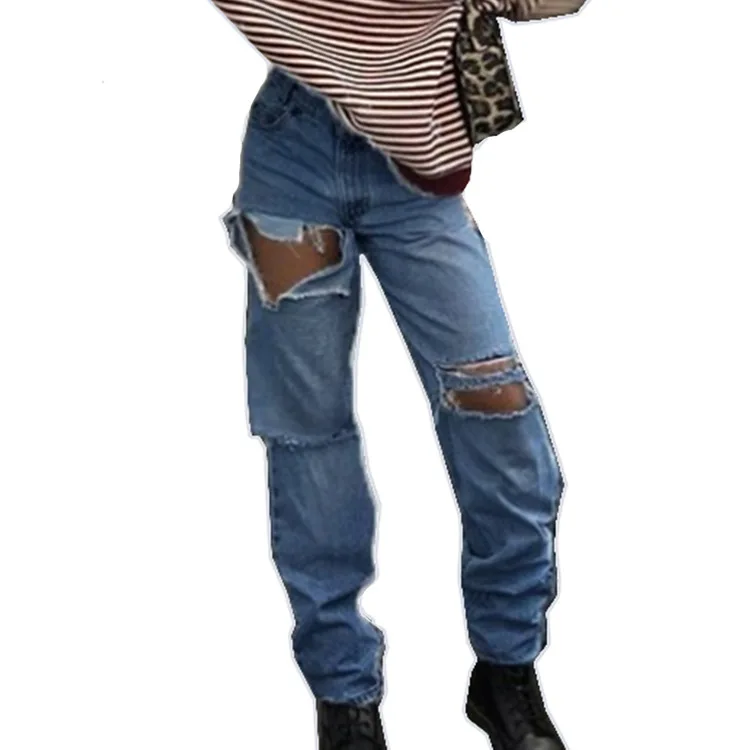 

Plus Size Ladies Jeans Ripped Holes Washed Ladies Jeans Baggy Jeans Women