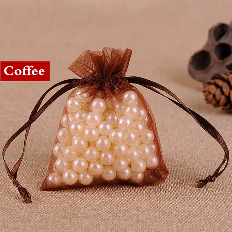 coffee 100 шт. 7x9 9x12 10x15 см из органзы подарочные пакеты ювелирные изделия упаковочный мешочек для свадьбы Вечерние украшения для подарка с выемкой подарочные сумки и чехлы OR7 - Цвет: coffee