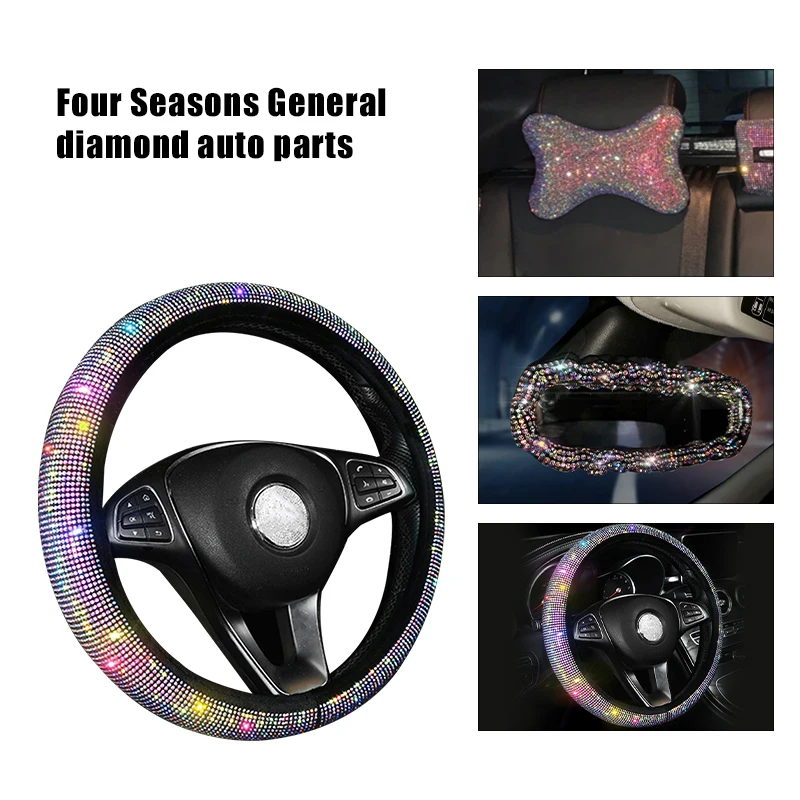 

Luxury Crystal Car Seat Belt Cover Pad Neck Pillow Diamond Steering Wheel Cover Bling Auto Interior Accessories