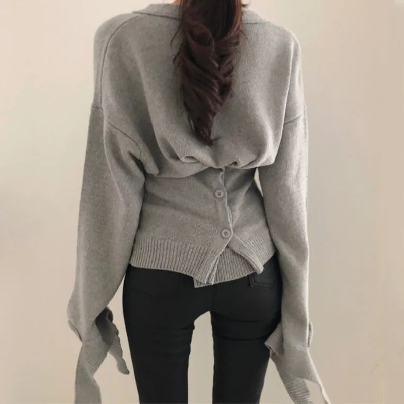 

2019 New spring Women Sweaters Coats Korean Style Wild Irregular Single-breasted Knit Tops Female yy249
