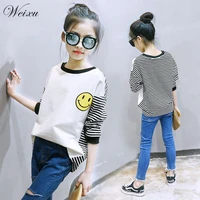 teenage girl long sleeve casual cotton white striped top t shirt childrens spring autumn clothes for girls 8 10 12 14 years old