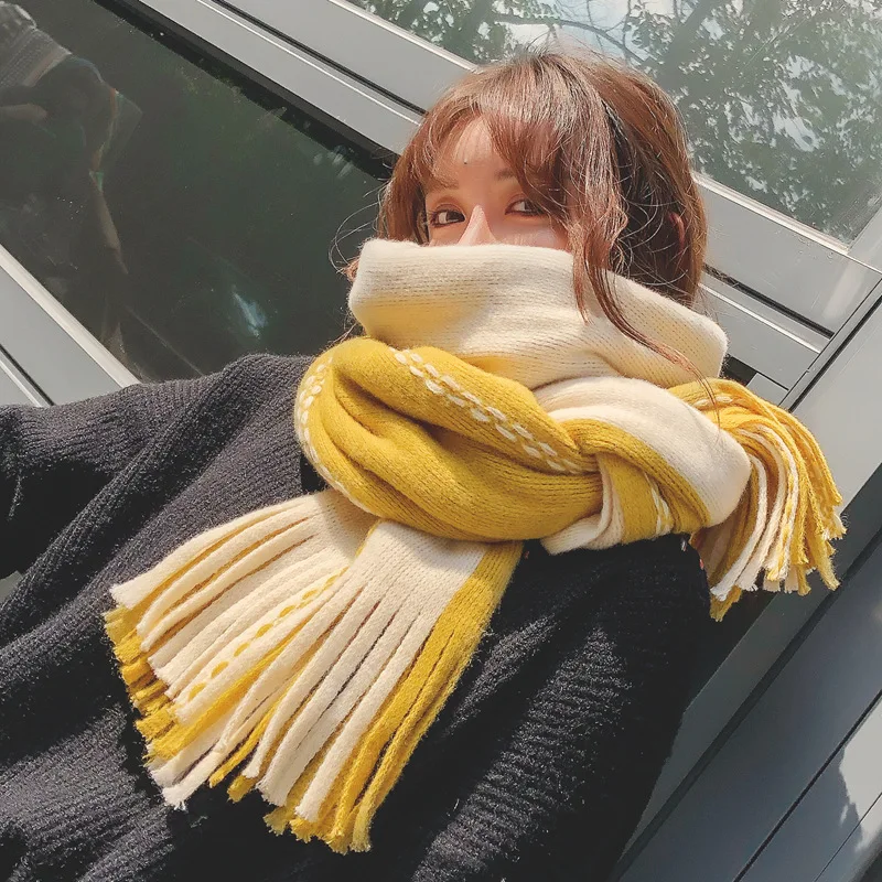 Новый Полосатый цветной двухсторонний кашемировый шарф Женская Корейская