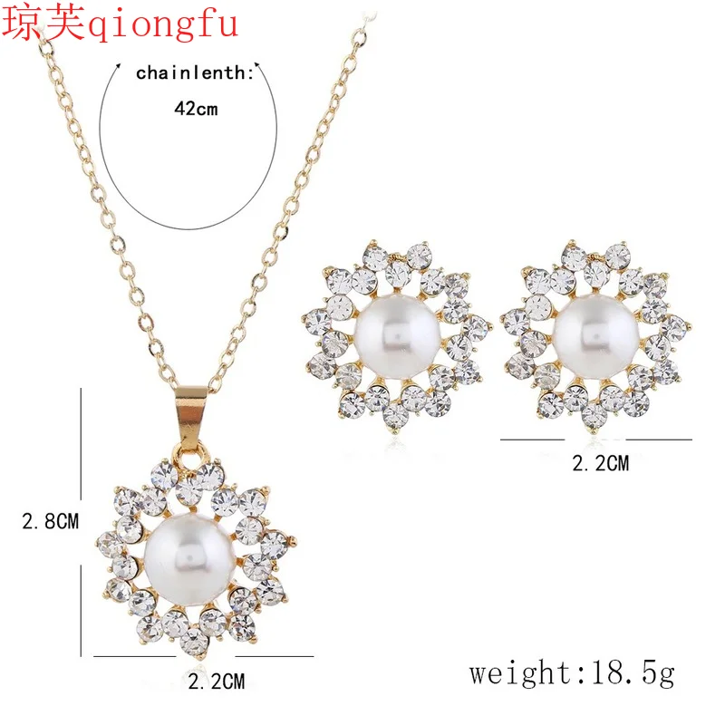 

Qiongfu Necklace of earrings a set of jewelry set, pearl flowers, Halloween new style 925 silver women's jewelry Cubic Zirconia
