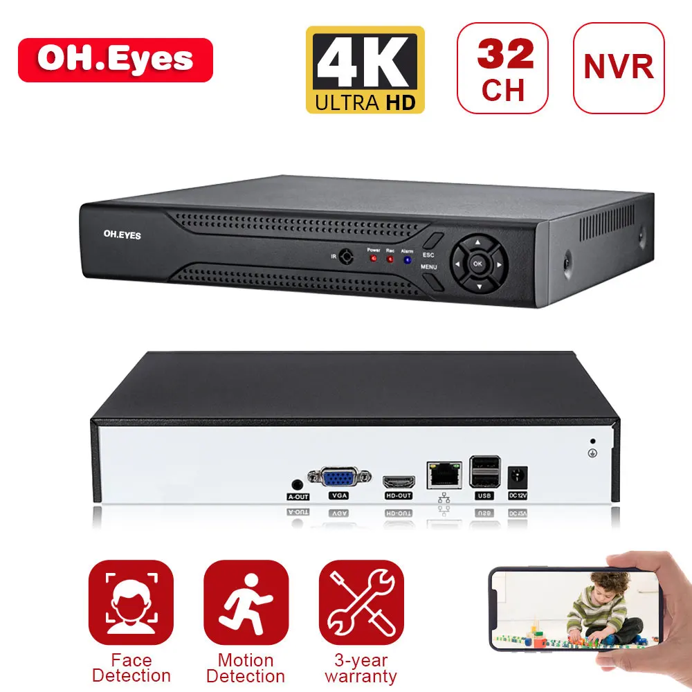 

OH.EYES 32CH 4K CCTV Motion Detection H.264/H.265 NVR DVR Network Video Recorder 8MP 5MP for IP Camera 2 SATA XMEYE P2P