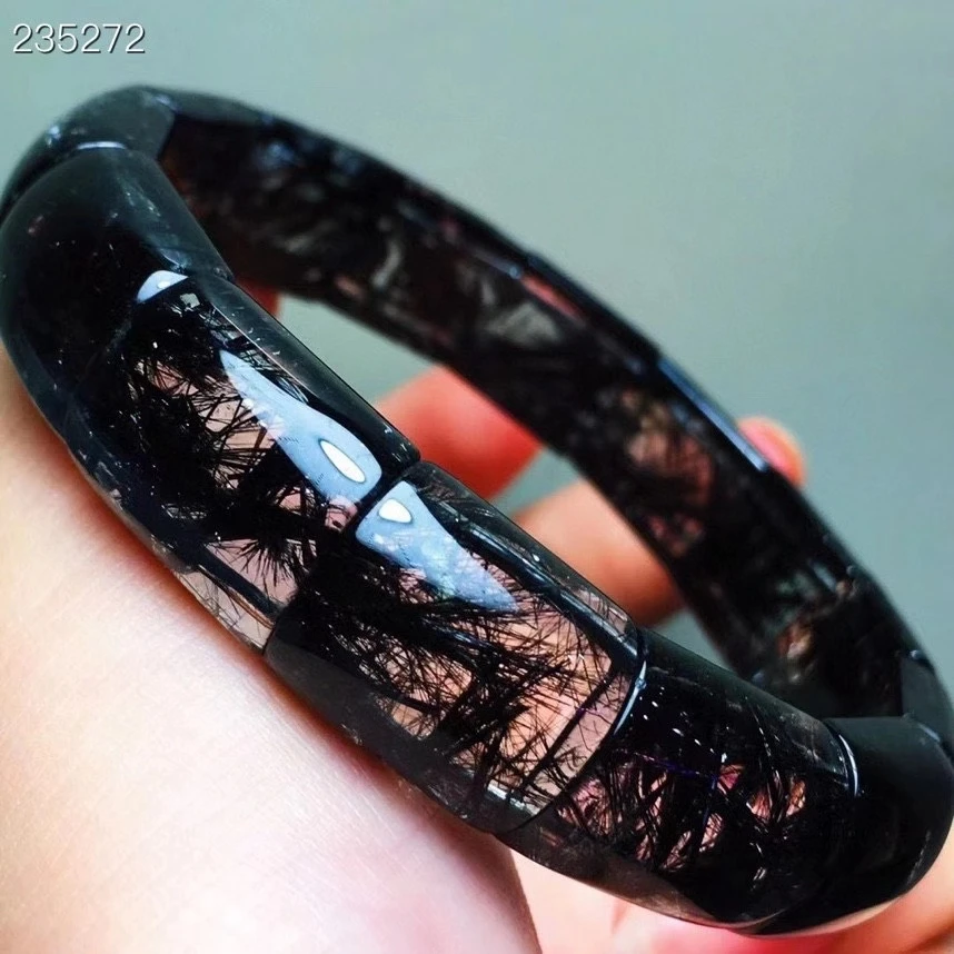 

Genuine Natural Black Rutilated Quartz Gemstone Women Men Bracelet 16.3x12.5x6.7mm Clear Rectangle Beads Wealthy AAAAAA