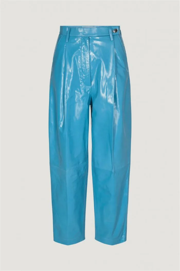 Fashion Brand blue glossy Patent pu leather pants Spring autumn Female package hip Quality Slim Harem Pants F2627 dropship