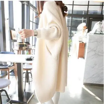 Women Long Sweater Cardigans 3XL Winter Stitch Poncho Knitting Sweater Female Over sized Shawl Cape Jacket Coat Trench Parka - Цвет: off white