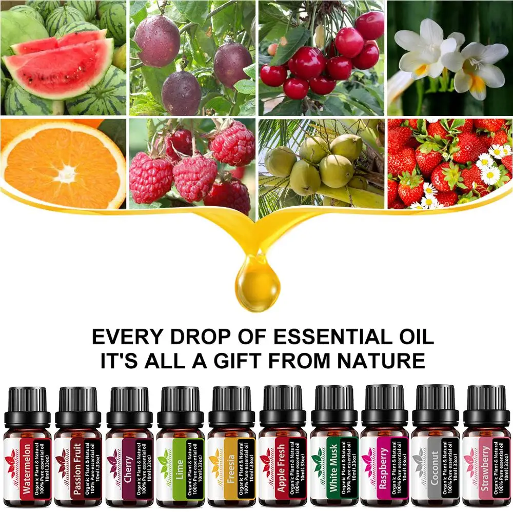 

watermelon Essential Oil 10ML Stress Relieve Sleep Diffuser Aroma Oil Passion fruit Cherry Lime Freesia Apple White Musk Coconut