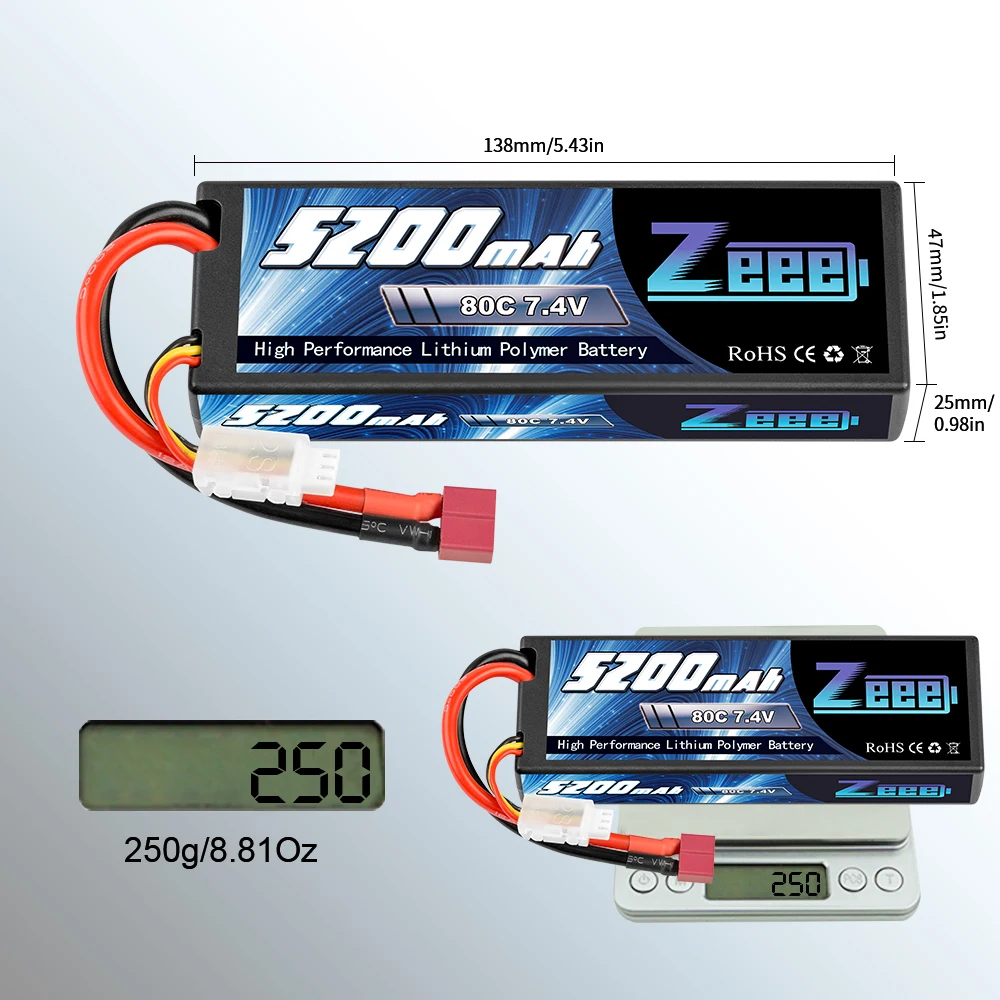 12 шт zeee rc lipo аккумулятор 74 в 2s 5200 мач 80c с