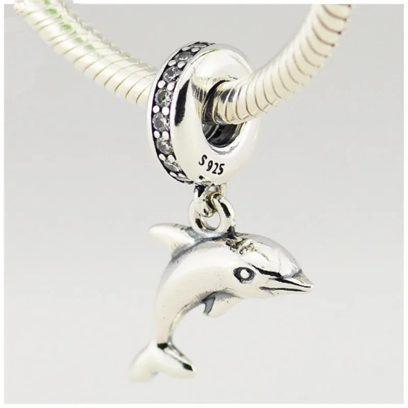 

Clear CZ Dolphin Dangle 925 Sterling Silver Charms for Jewelry Making Floating Pendant For Charms Bracelets DIY Ocean Jewelry
