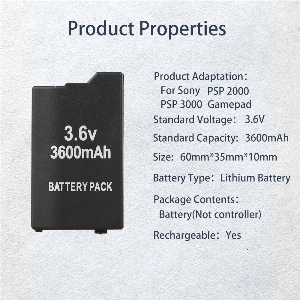 2-20PCS 3600mAh 3.6V Rechargeable Batteries For PSP2000 PSP3000 PSP 2000 3000 Gamepad PlayStation Portable Replacement Cells | Электроника