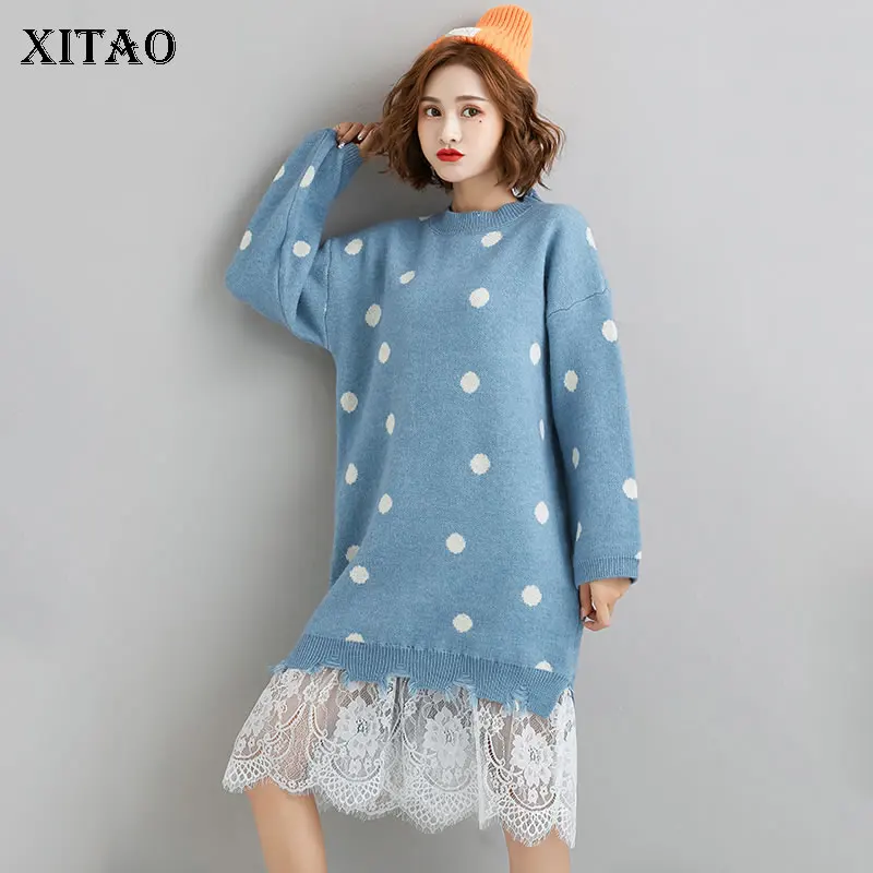 XITAO/кружевное трикотажное платье с горшком Женская мода 2019 Осеннее тонкое