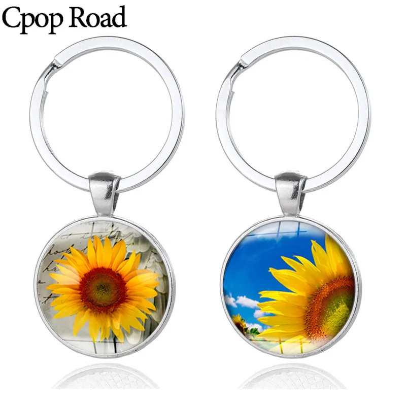 Cpop винтажный стеклянный Подсолнух кулон брелок кольцо-держатель кошелек сумка