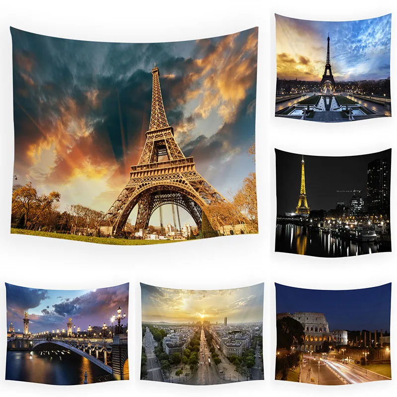 

Paris Night View Eiffel Tower Street Decoration Background Cloth Room Landscape Architecture Bedroom Bedside Tapestry 95x73cm