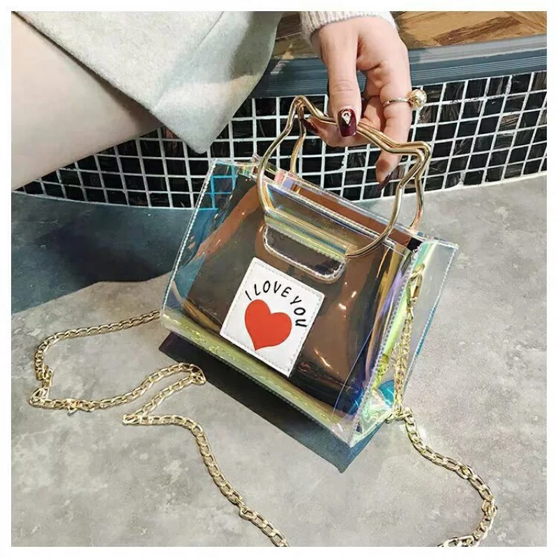 Лазерная сумка через плечо для женщин 2021 Новые прозрачные сумки Сумка с цепочкой