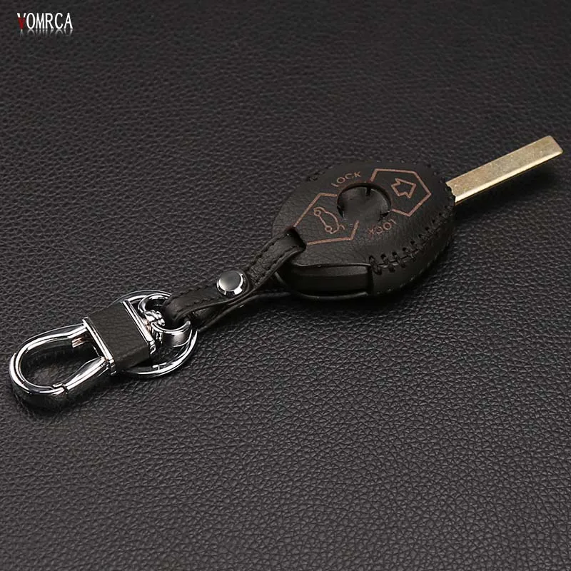 Genuine Leather Car Key Case Cover Shell  for BMW X3 X5 Z3 Z4 3 5 7 Series E38 E39 E46 E83 M5 325i Wallet Bag 2 button