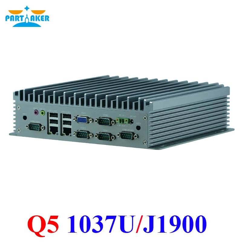 Partaker Q5 X86 Intel Celeron 1037U J1900 dual ethernet rugged embedded industrial computer fanless pc with 6 rs232