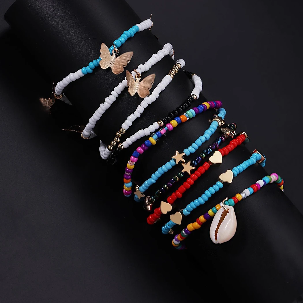 Браслет на лодыжку с цветными бусинами анклет со звездами сердцами бабочками