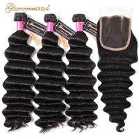 loose deep wave bundles with closure loose deep wave human hair bundle indian natural weave bundles with closure for black women