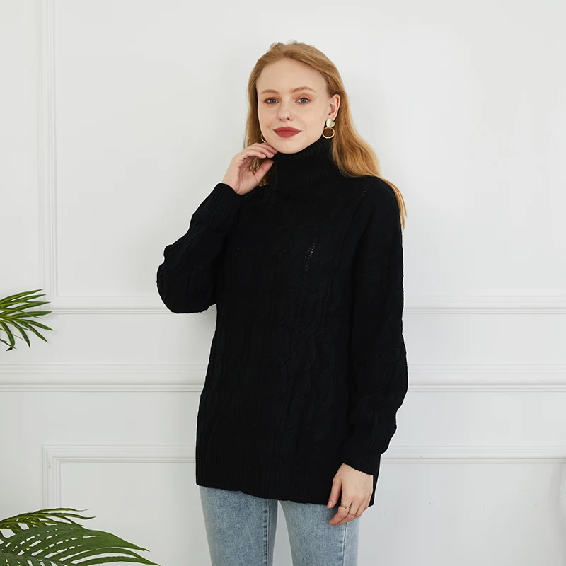 

Winter Women Turtleneck Fall Sweater Loose Elegant Warm Knitted Pullovers Solid Knitwear Jumper Tops