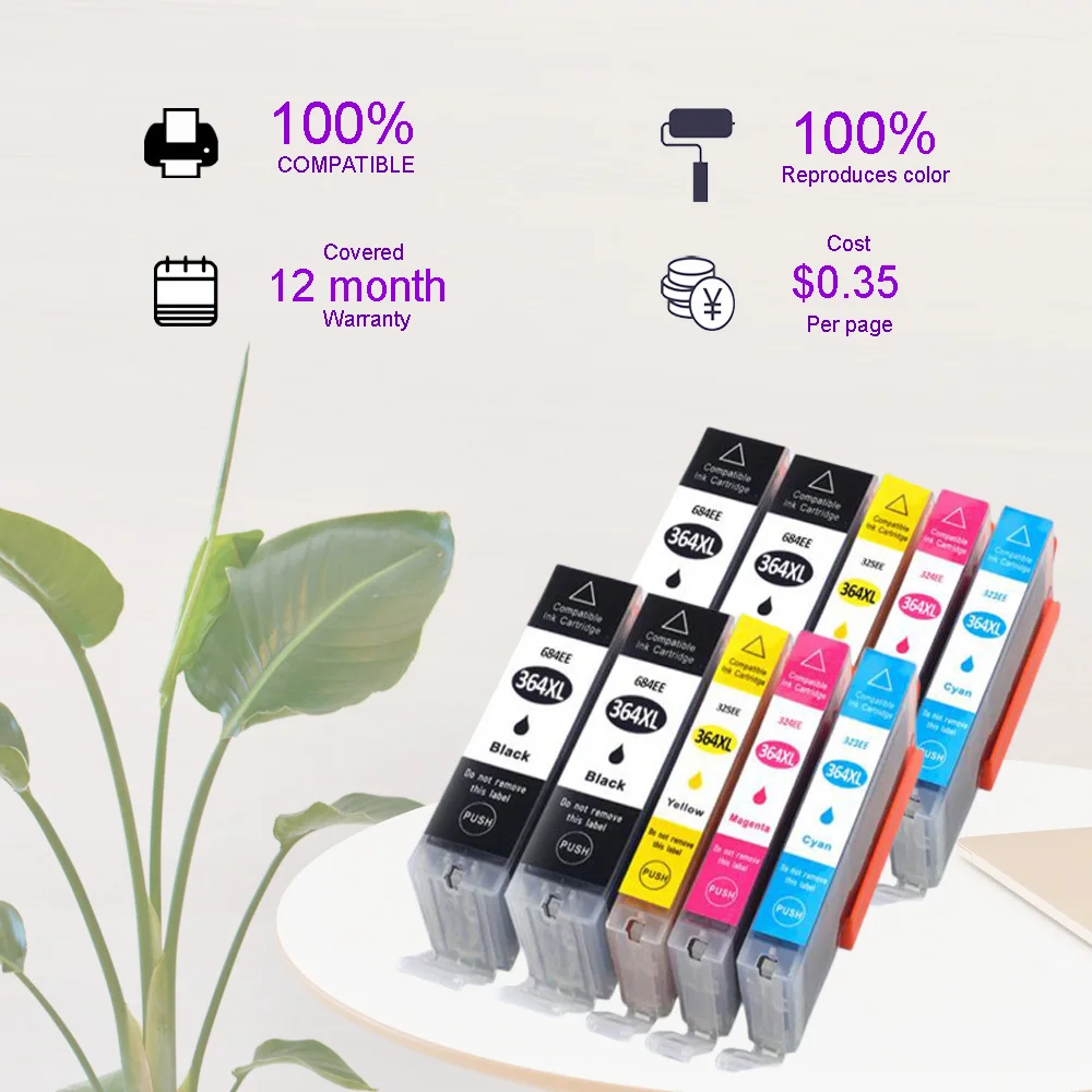 10pk совместимый чернильный картридж для hp 364 hp 364 364 XL для hp 6512/6515/6520/7510/7515/7520/B010a/B110a/B110c/B110e/B111a принтер