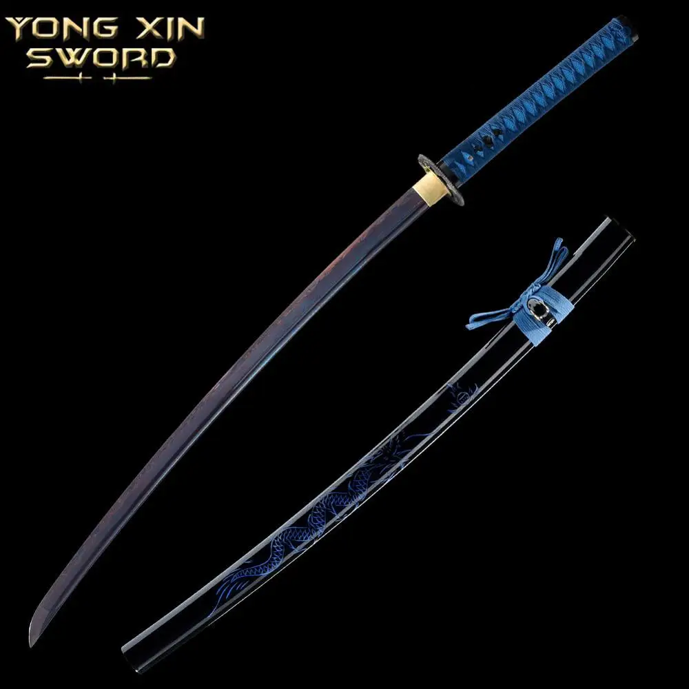 Handmade Carbon steel Japanese Samurai Katana sword full tang sharpened New Folded steel blue Blade Japanese Samurai Katana