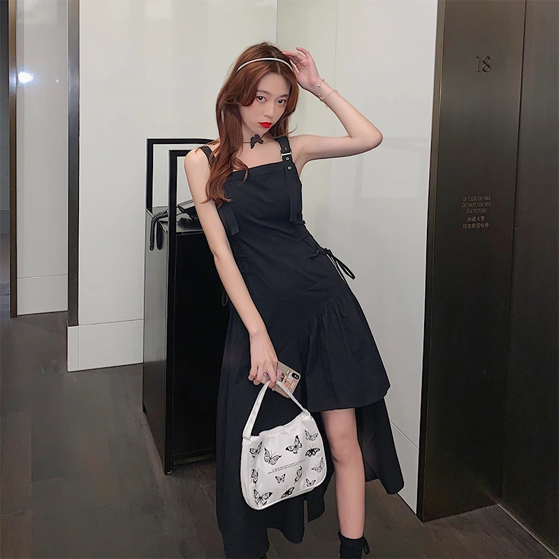 

2020 new black skirt sexy suspender skirt waist slimming dress female summer split asymmetric temperament long skirt female