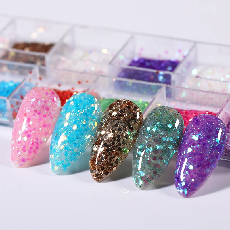 12 Маникюр для ногтей сетка блестящий порошок сверкающие блестки нейл Арта