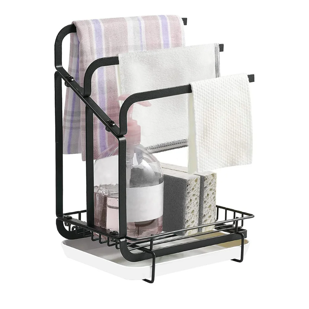 

Sink Caddy Organizer Kitchen Sponge Holder with Drain Pan Soap Dish Dishcloth Rack Bathroom Storage Rack Home Storage
