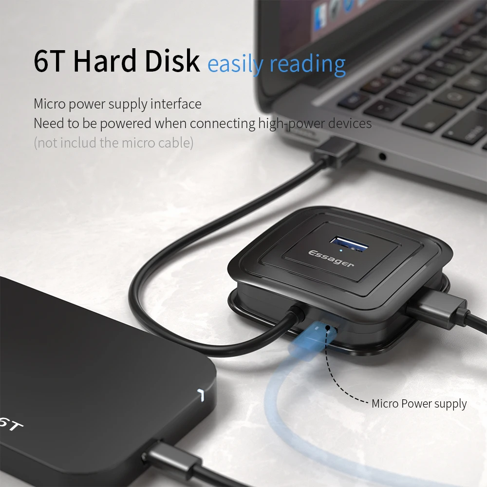 Концентратор Essager с 4 портами USB 3 0 высокоскоростной разветвитель для MacBook Pro