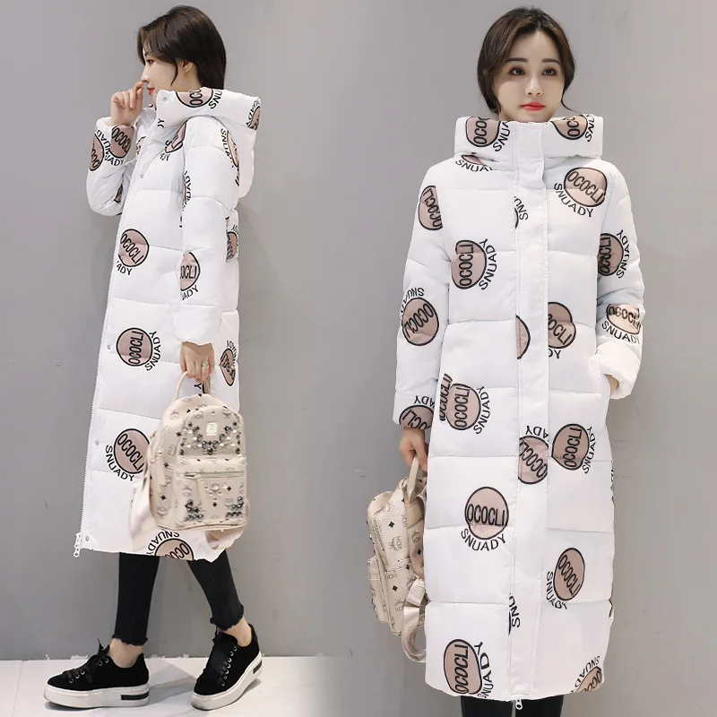

High-quality Padded Coat Hooded Women's 2020 Autumn Winter Printing Thickened Warm Design Long Cotton Coat Female Outwear E221
