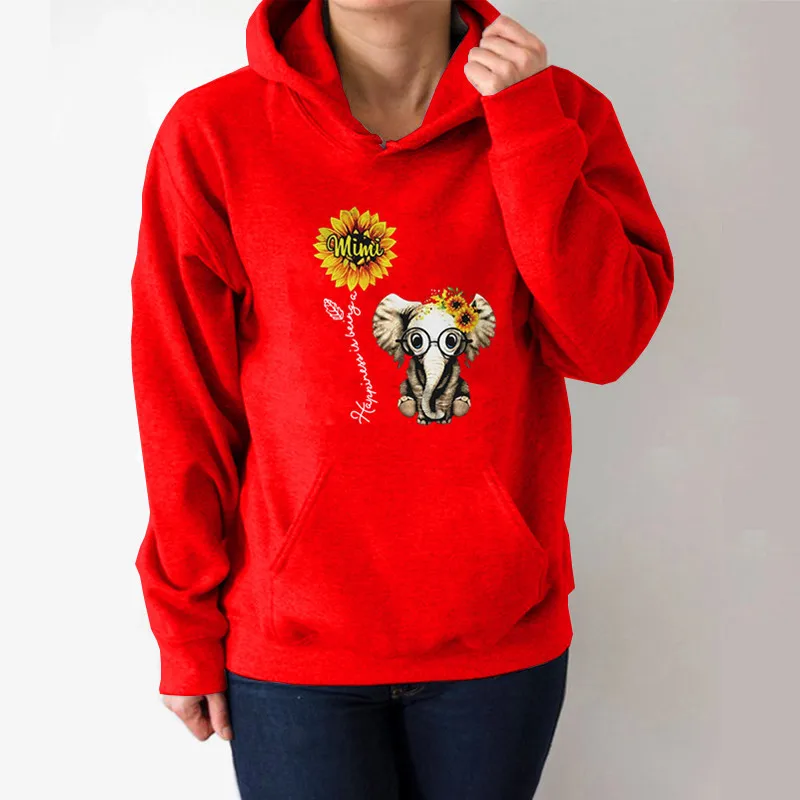

Sunflower Elephant Printed Hoodies Women Fleece Long Sleeve Loose Sweatshirt with Hat Girls Women Hoodie Pullovers Autumn Winter