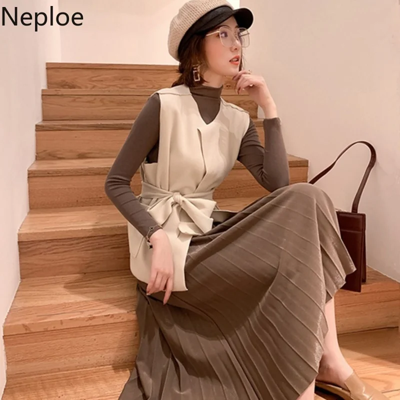 Neploe жилет костюм осень зима Корейская мода 2020 новый вязаный Топ плиссированная